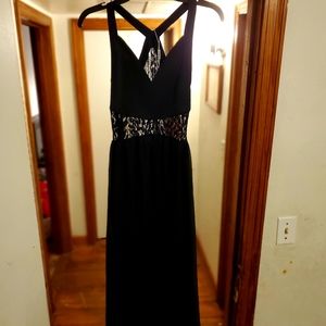 Halter Black Midi Lace Insert Dress